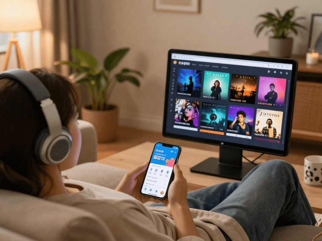 使用汽水音乐 Windows版的音乐爱好者在家中放松，享受精彩的歌单。