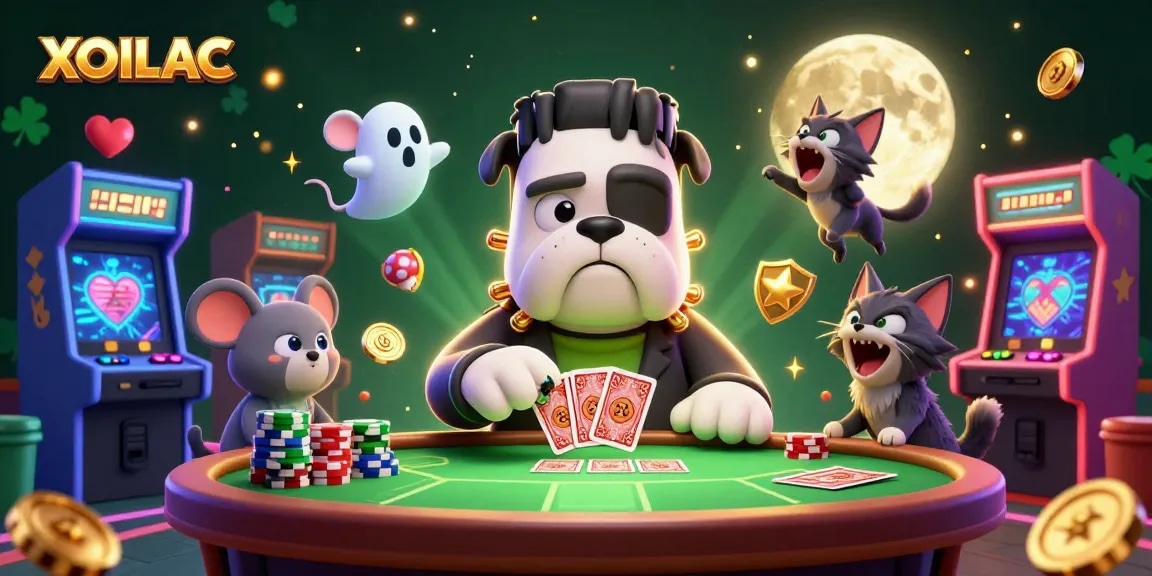 Experience thrilling gambling at XOILAC with a cartoon Frankenstein bulldog, ghost mouse, and werewolf kitten.