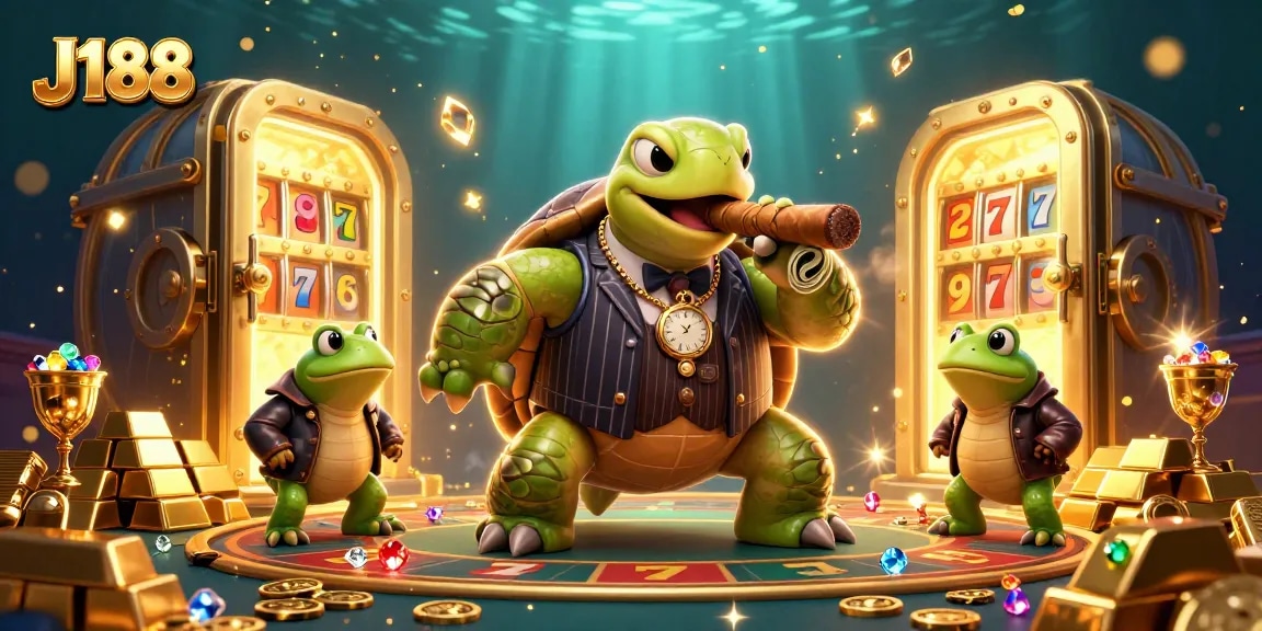 Experience thrilling gameplay at J188 with a 3D illustration showcasing vibrant casino elements.