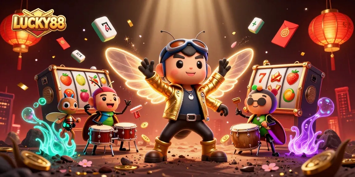 Experience the excitement of LUCKY88 with vibrant slot symbols and dynamic character scene.