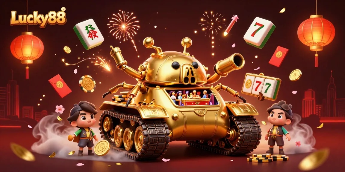 Engage in thrilling gameplay at Lucky88's vibrant, enchanting casino scene with golden elements.
