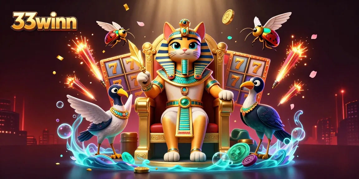 Engage with thrilling 33winn casino action in an exquisite, vibrant illustration of lucky 7s, slot reels, and golden opportunities.