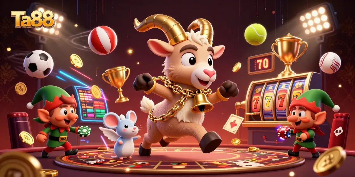 Experience thrilling action at Ta88's festive casino with Krampus and animated characters.