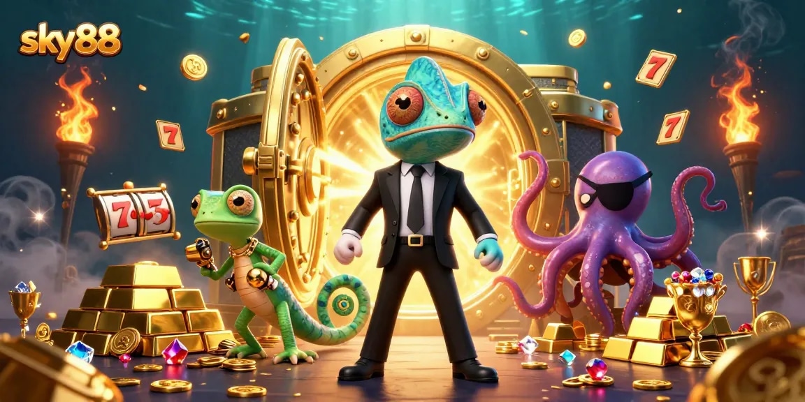 Engage with sky88's thrilling slots as the colorful characters unveil hidden treasures in an action-packed digital casino.