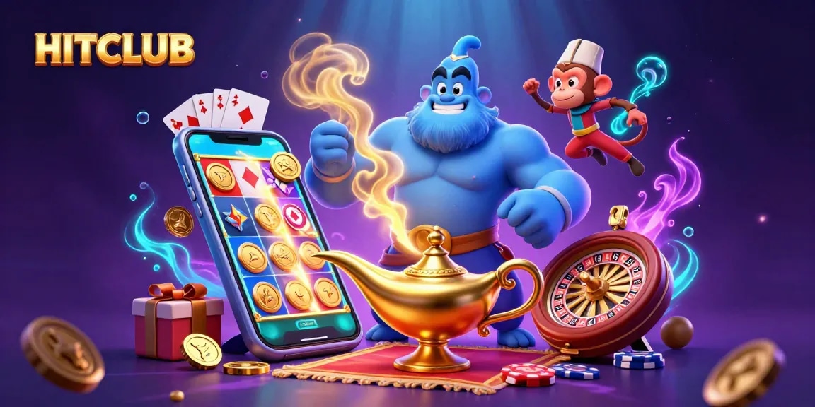 Engage in HITCLUB's thrilling gaming experience with vibrant casino elements and magical charm.