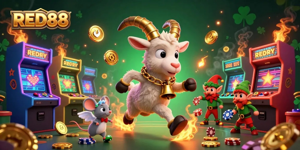 Experience vibrant gameplay action at RED88, where 3D characters enliven the festive casino atmosphere.
