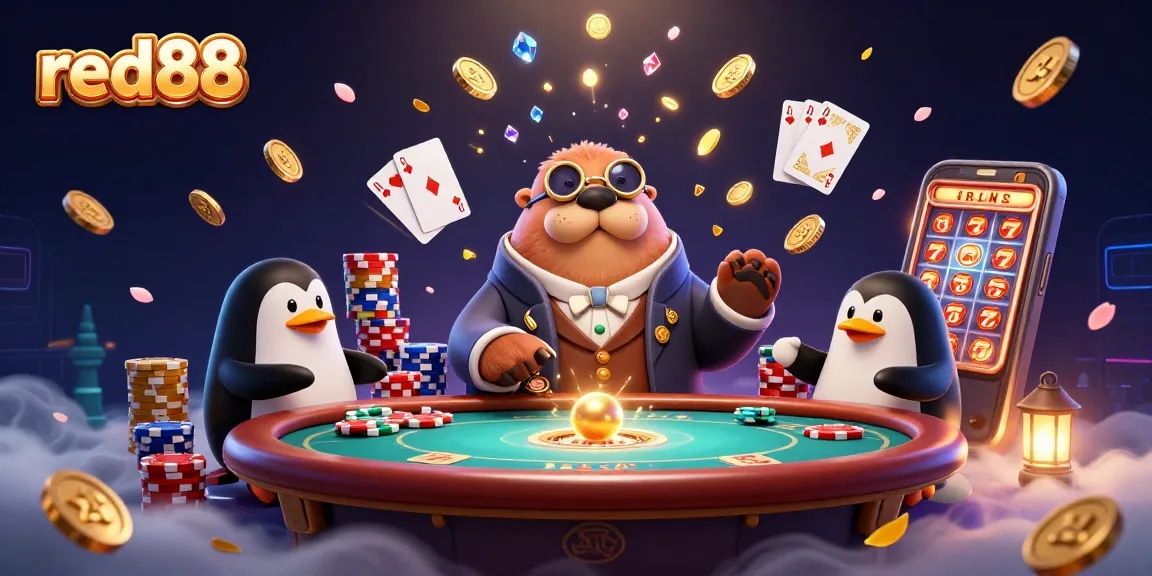 Experience thrilling gaming at red88 with a vibrant underwater casino scene featuring animated characters.