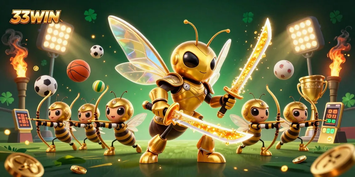 Experience thrilling bets at 33WIN with a dynamic 3D casino illustration filled with excitement and action.