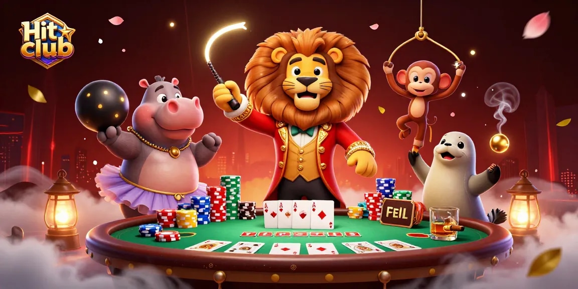Experience the thrill at Hit club with a vibrant casino scene featuring dynamic characters and game elements.