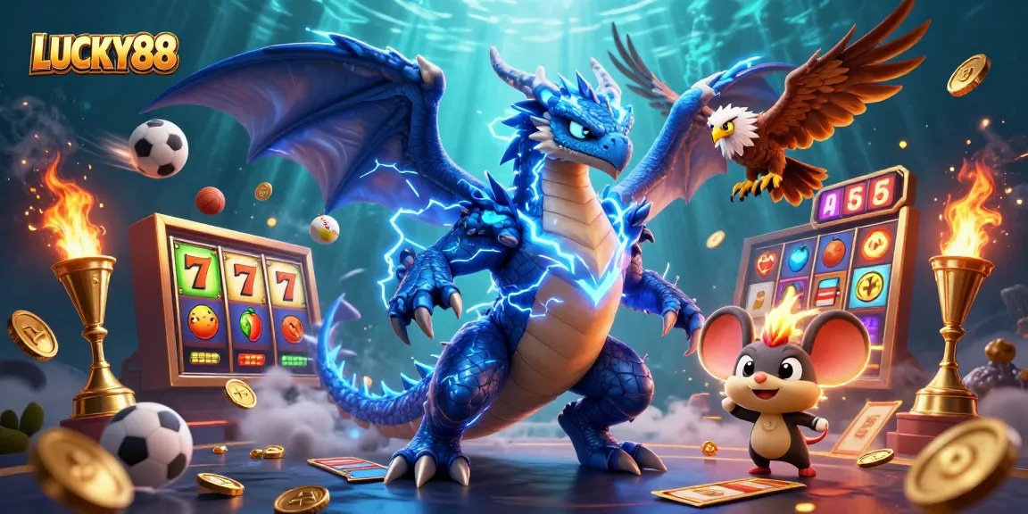 Experience excitement spinning the LUCKY88 slot with winning reels and vibrant gambling elements.
