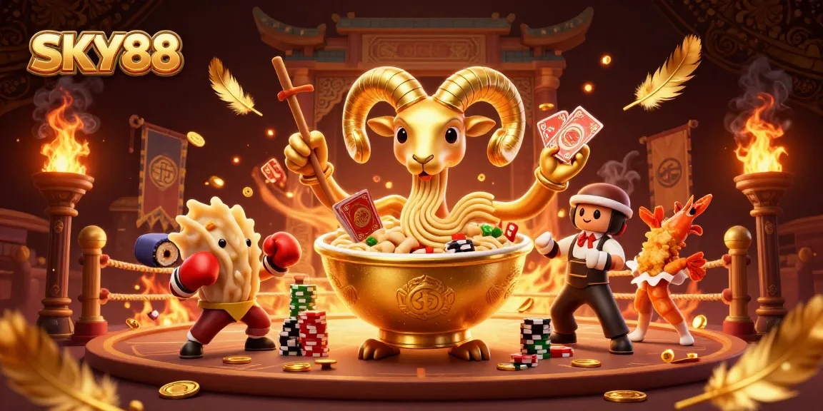 Experience the thrill at SKY88 as our animated characters stack chips and deal cards in a vibrant casino scene.