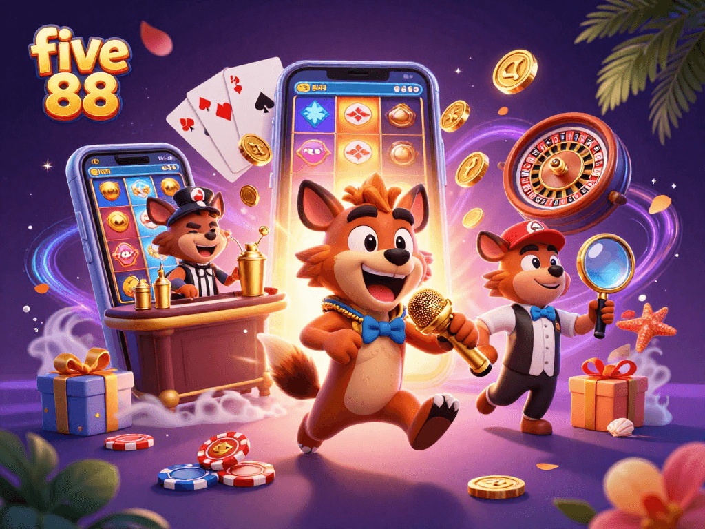 Hyenas deliver comedy in a casino scene, highlighting the exciting five 88 gaming experience.
