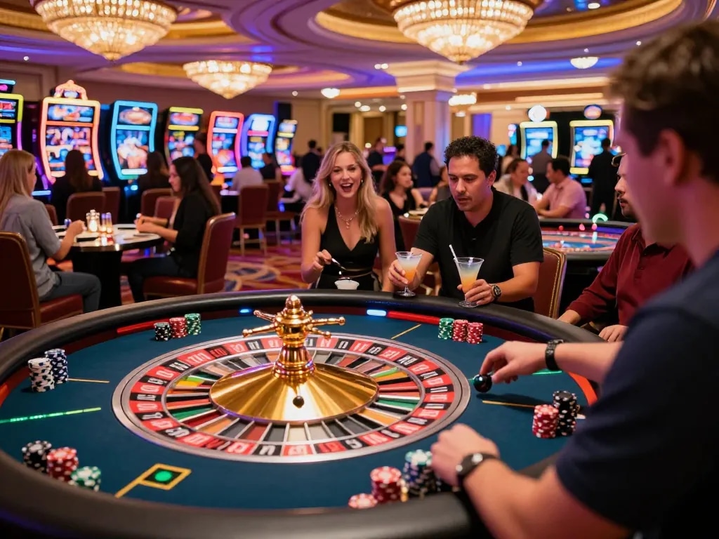 Experience the thrill of GEN88 at a vibrant roulette table in Las Vegas casino.