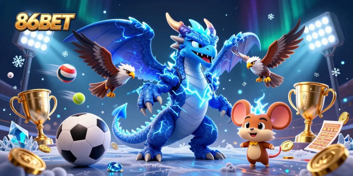 Experience the thrill of winning at 86BET with an electrifying 3D dragon illustration.