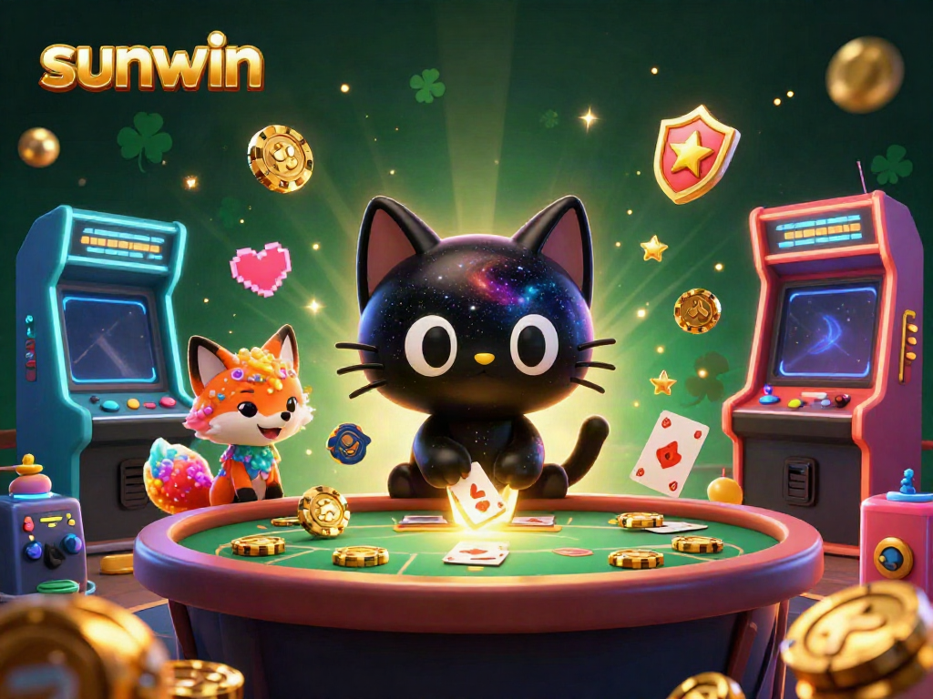 Feel the casino excitement at sunwin with a whimsical cosmic cat and colorful gaming elements.