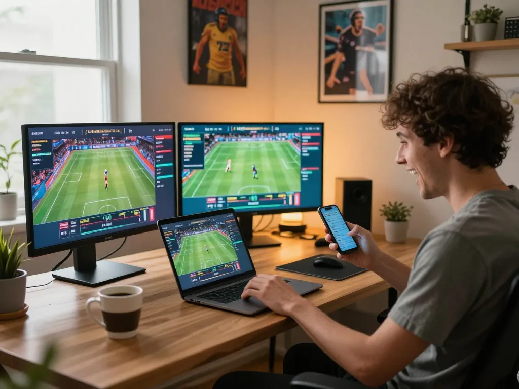 Person placing live bets on 92slot com from their home office during an exciting sports event