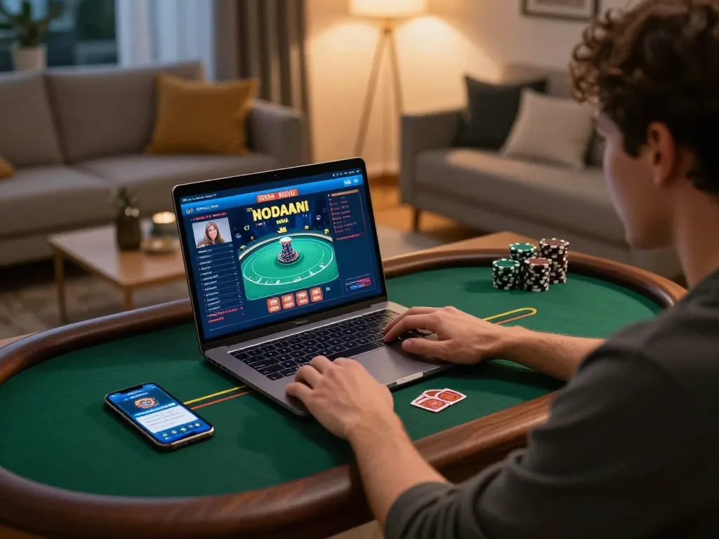 Engaged player using tablet for Đăng ký Lucky88 in a cozy gaming setup.