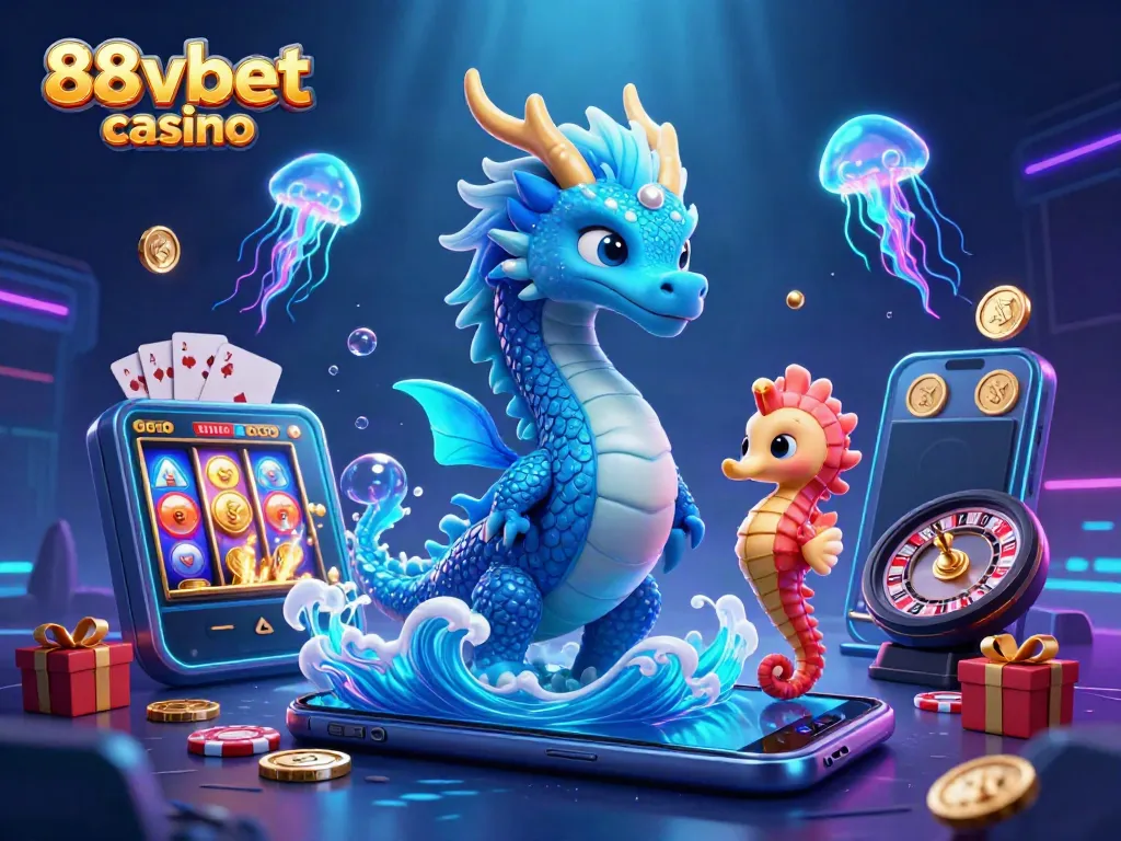 Engage with the 88vbet casino theme illustrated by an azure dragon and a seahorse knight.