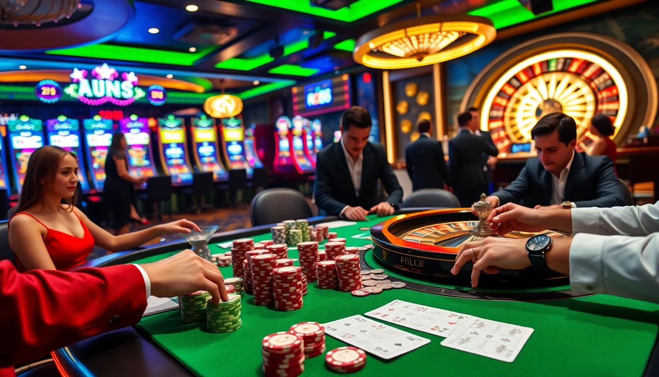 Engaged gamblers enjoying high-stakes gameplay at go 88 casino, showcasing vibrant chips and betting there.