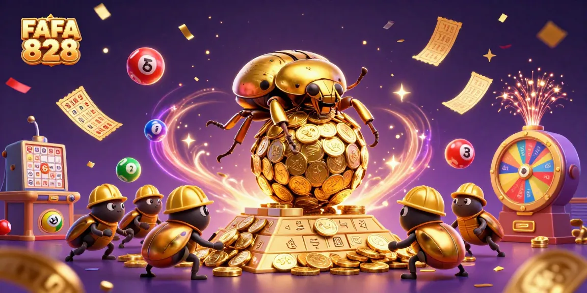 Engage with FAFA 828's vibrant lottery-themed illustration showcasing dynamic gameplay elements and celebratory energy.