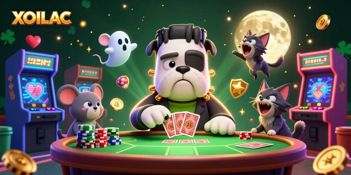 Experience thrilling gambling at XOILAC with a cartoon Frankenstein bulldog, ghost mouse, and werewolf kitten.