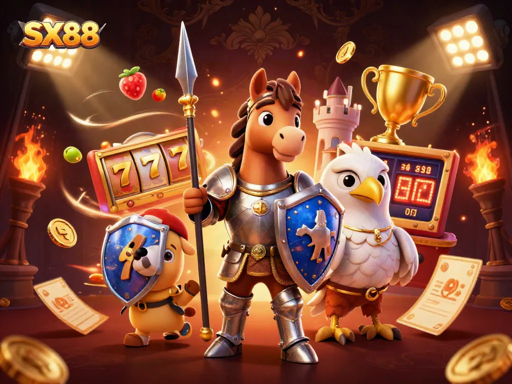 SX88 brings you an exciting medieval-themed slot gaming experience with dazzling golden coins and action.