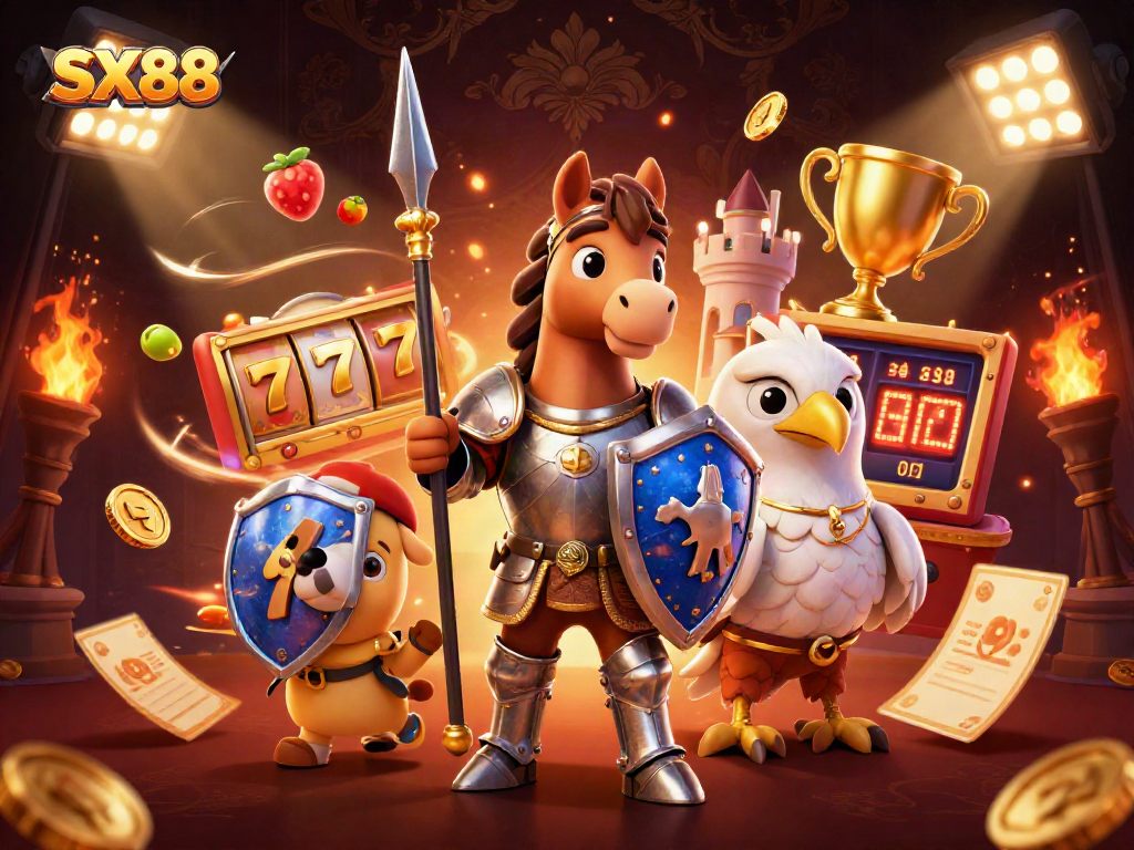 SX88 brings you an exciting medieval-themed slot gaming experience with dazzling golden coins and action.