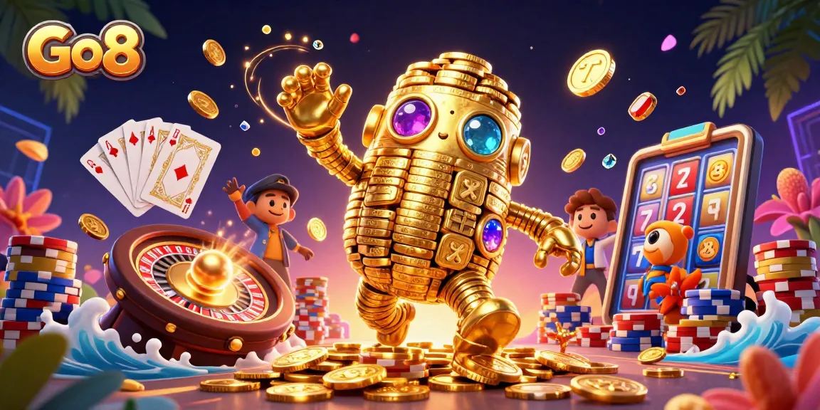 Win big with Go8's extraordinary gaming experience featuring golden golem and dynamic casino elements.