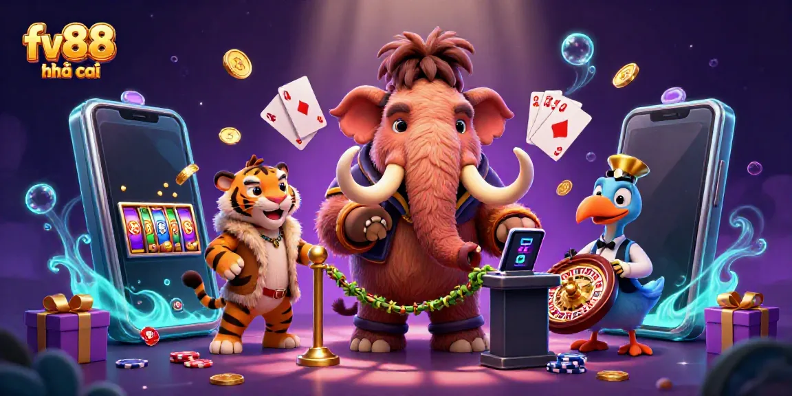 Experience the excitement of fv88 nhà cái with a vibrant casino scene featuring unique characters and rich gaming elements.