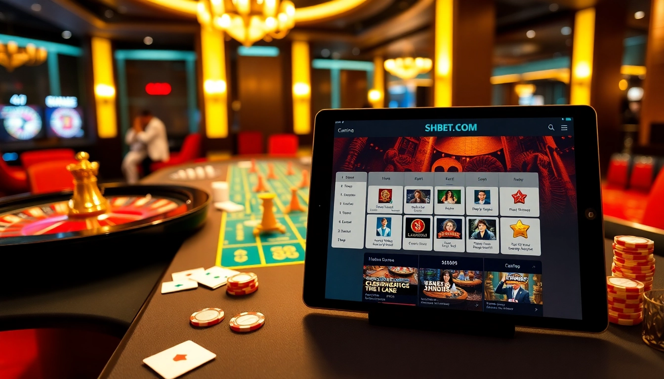 Experience thrilling gameplay at SHBET COM with vibrant poker chips and roulette wheel.
