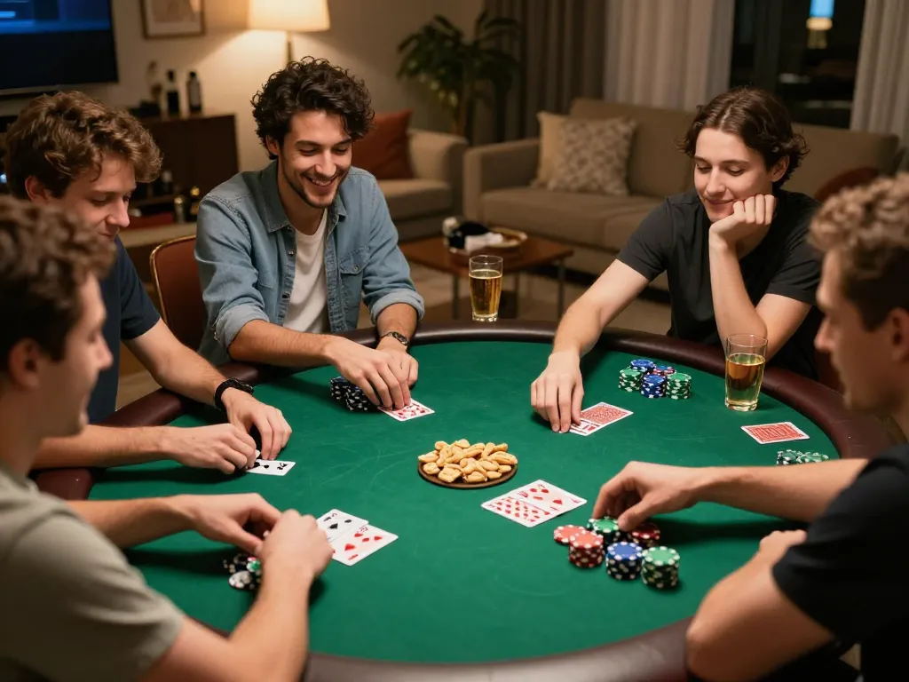 one88me poker night with friends at home, creating a cozy and social gambling atmosphere.