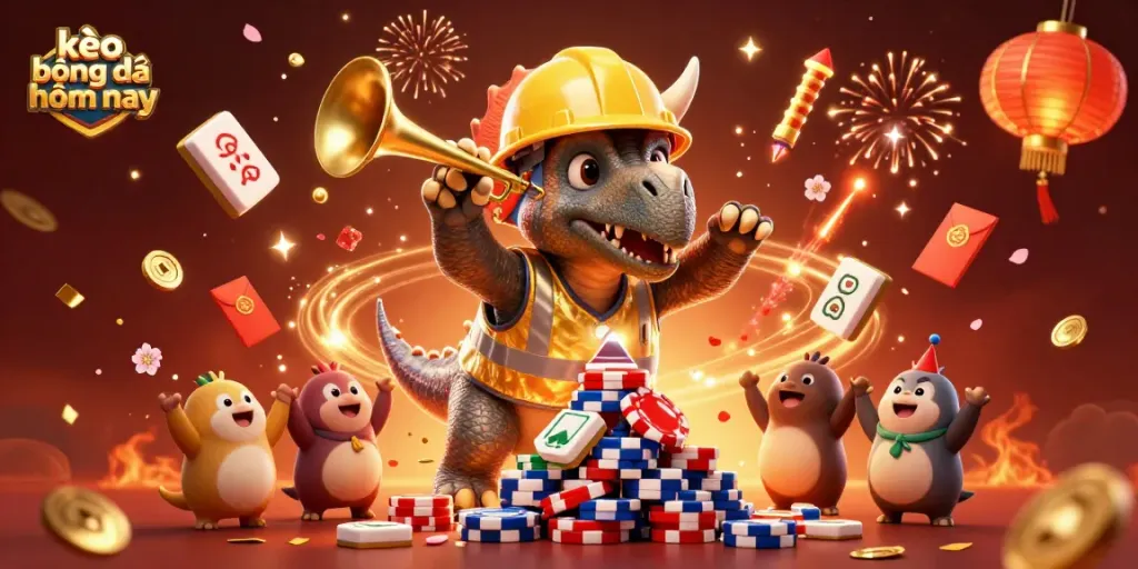 Bet on kèo bóng đá hôm nay with a festive 3D scene celebrating sports and winning strategies.