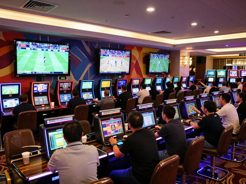 Engaged bettors excitedly analyzing kèo nhà cái 5 in a dynamic sports betting atmosphere.