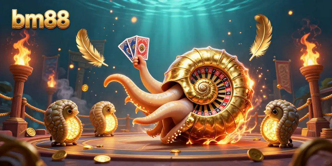 Experience the excitement of bm88 with a vibrant underwater casino scene featuring a giant nautilus roulette wheel.