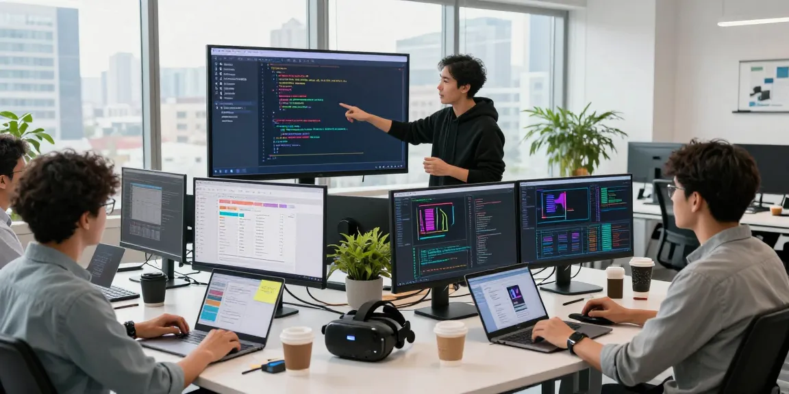 Dynamic collaboration in a modern tech workspace at the WPS Official Website, showcasing developers in action.