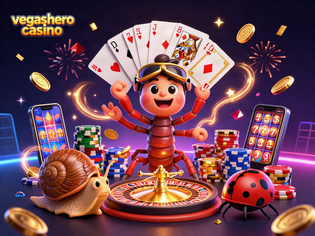Experience the excitement at vegashero casino with a vibrant digital illustration showcasing animated characters celebrating a jackpot.