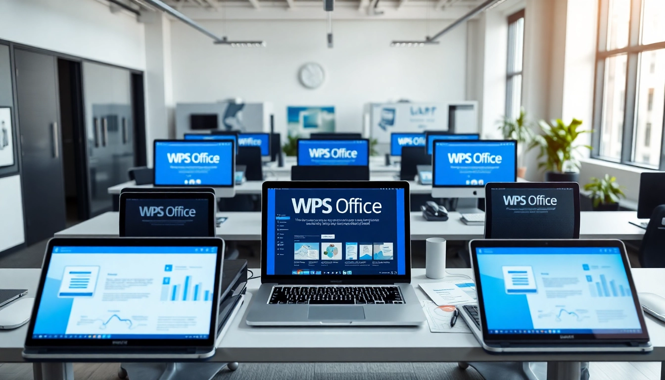 在现代办公室环境中发现WPS官网，展示数字生产力工具。