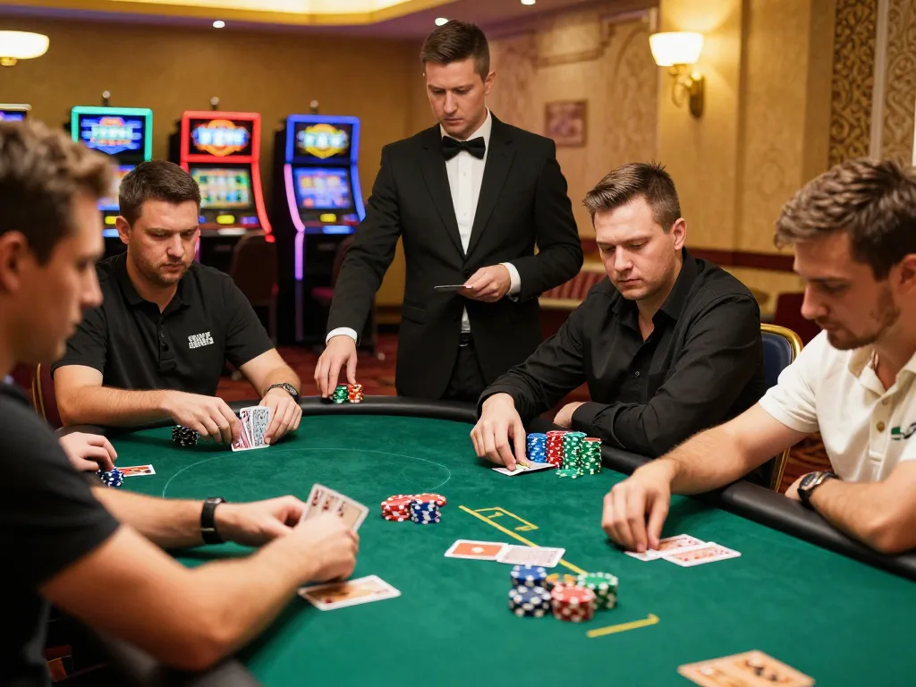 DAGA88 poker players strategizing during a high-stakes game, chips and cards mid-action.