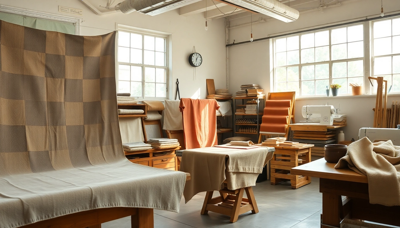 Met diverse canvas stoffen in een rustige werkplaats, leert u de texturen en kleuren kennen.