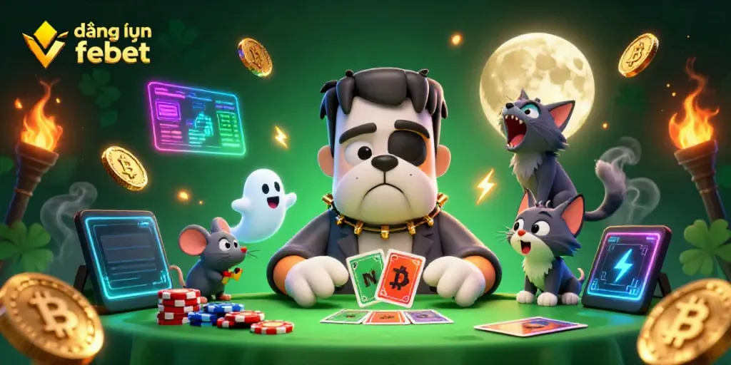 Join the action at đăng nhập febet with a vibrant 3D casino scene featuring exciting characters and crypto elements.