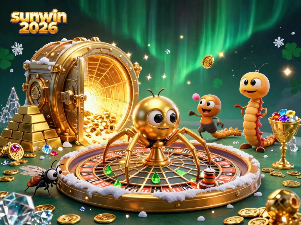 Experience thrilling bets with the sunwin 2026 roulette wheel spinning in a shimmering 3D casino scene