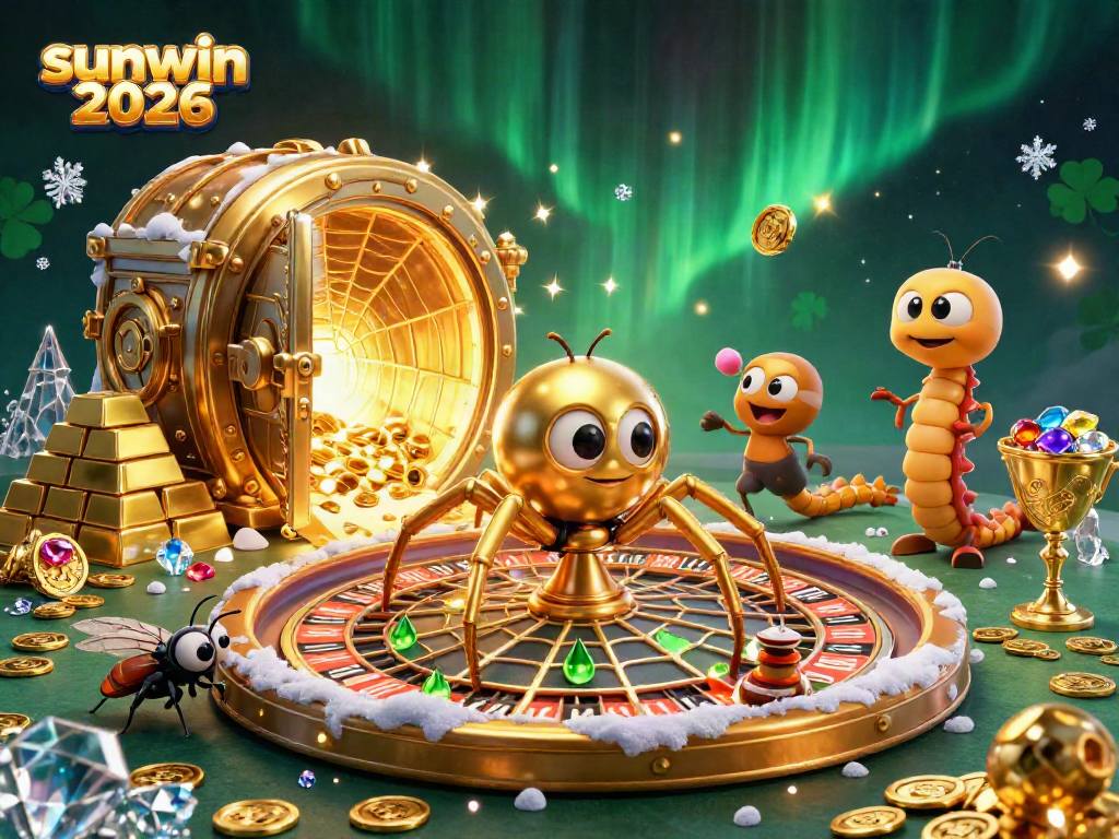Experience thrilling bets with the sunwin 2026 roulette wheel spinning in a shimmering 3D casino scene