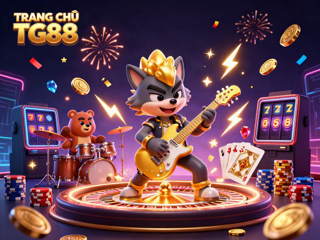 Experience the lively atmosphere of TRANG CHỦ TG88 with vibrant casino illustrations and exciting gaming elements.