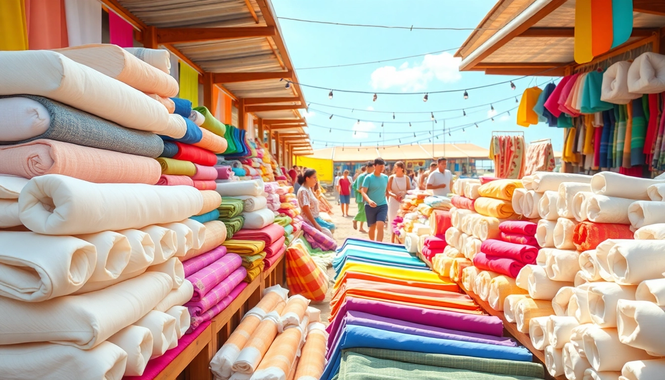 Bekijk goedkope katoen stoffen in een levendige markt vol kleur en energie.