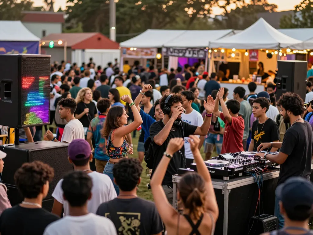 Indo Viral live performance at a vibrant music festival, crowd enjoying dynamic atmosphere.