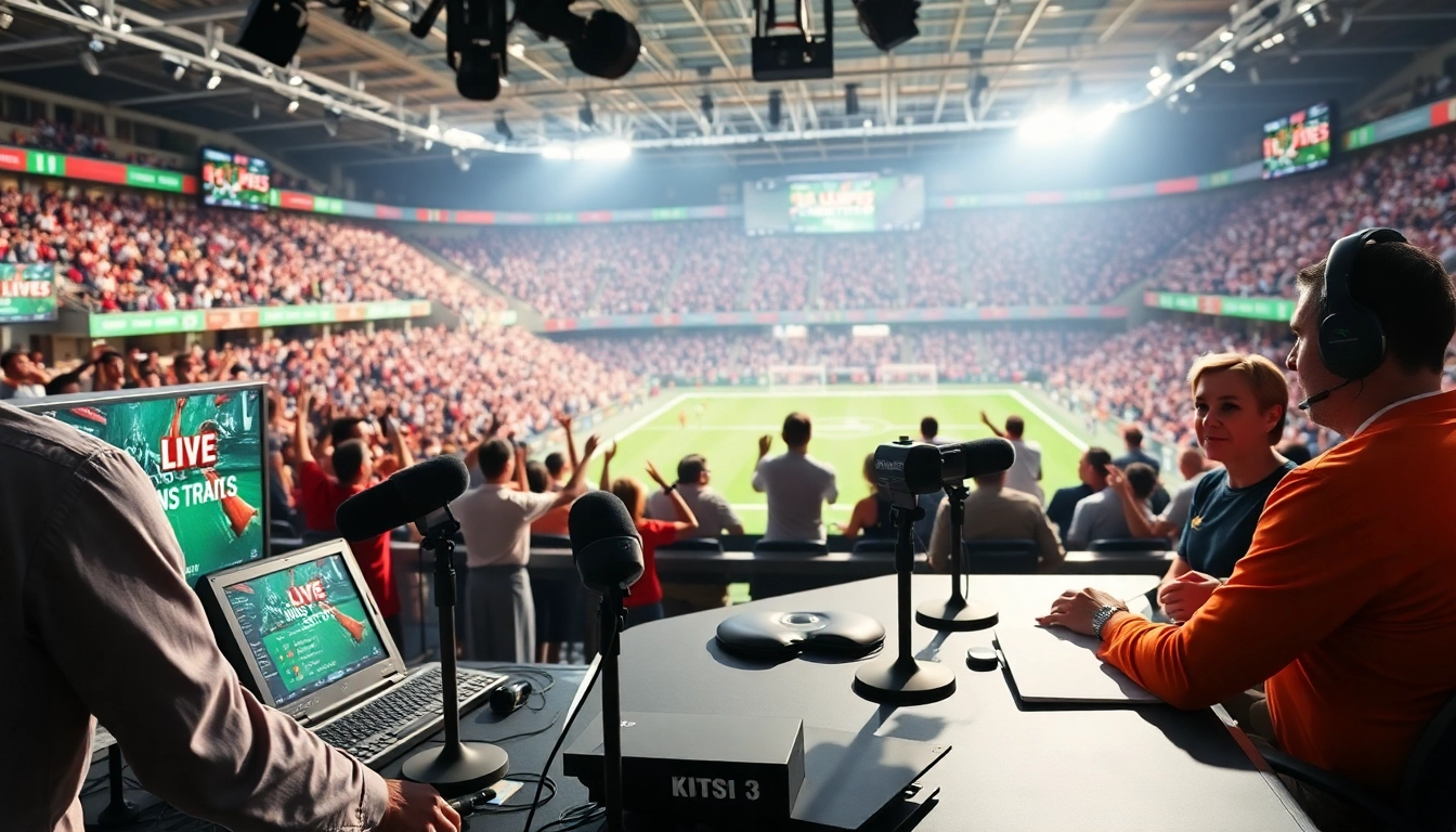 Captivating sports broadcasting studio engaging fans with dynamic coverage of exciting events.