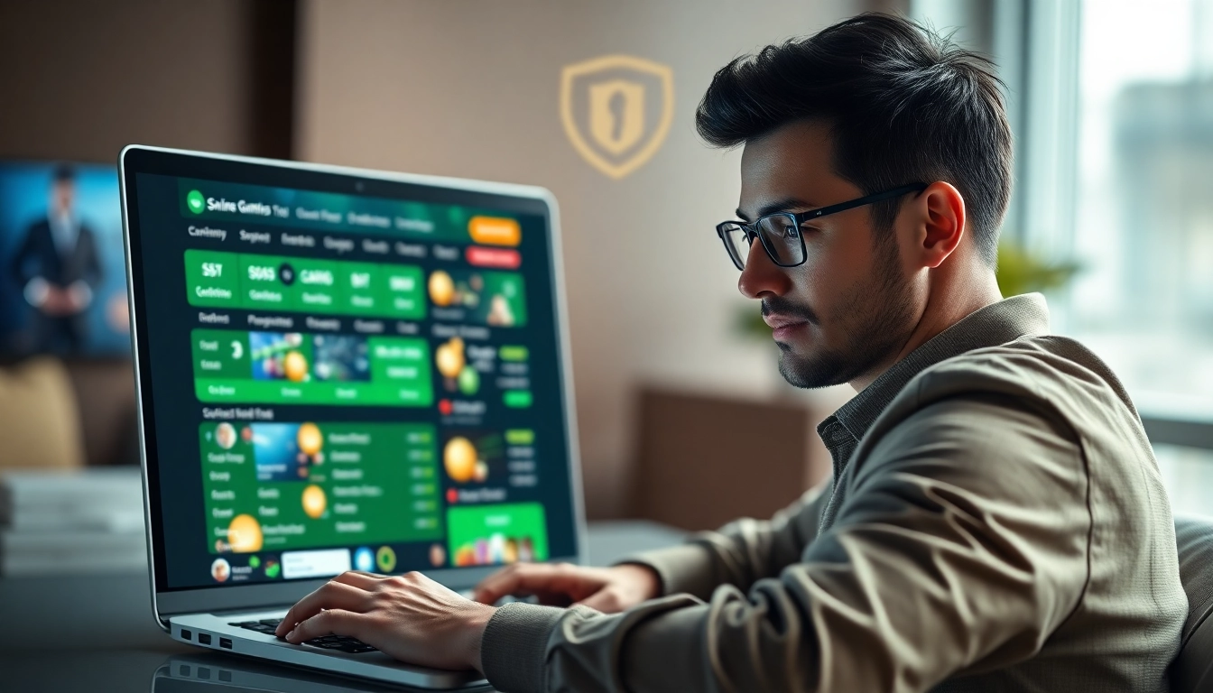 Engaging user interacting with an online gambling platform showcasing nhacaiuytin, signifying trust and excitement.