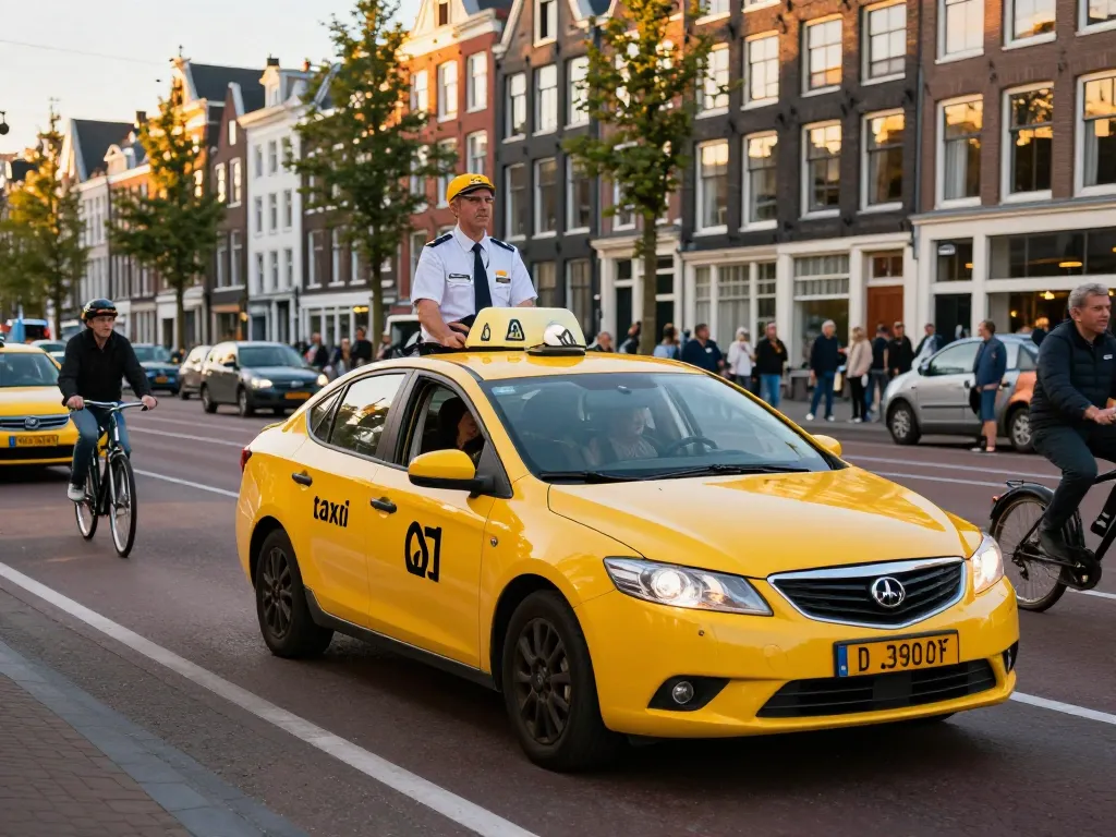 Taxi Amsterdam rit met vriendelijke chauffeur die stedelijk reizen in comfort laat zien.