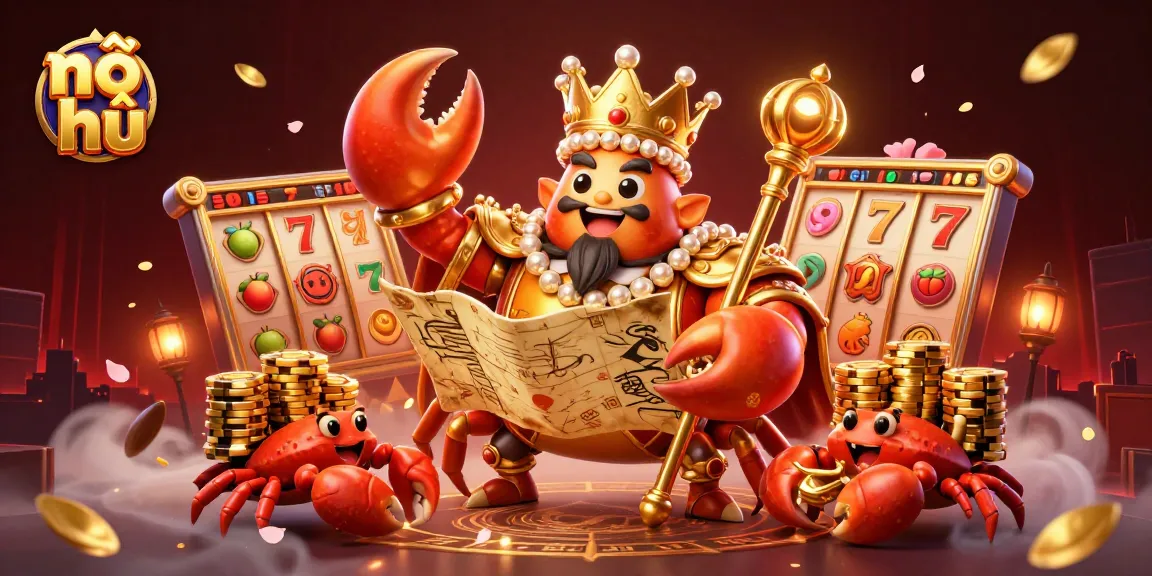 Experience the excitement of nổ hũ with a vibrant scene featuring a golden crab emperor and casino elements.