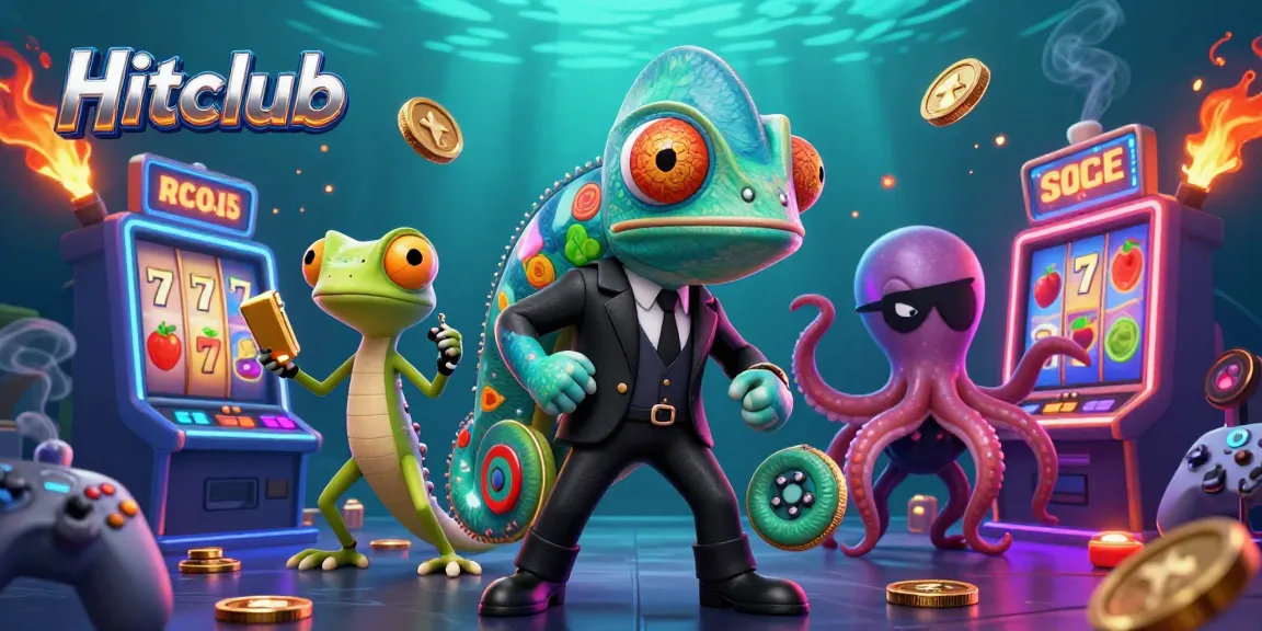 Experience immersive gaming at Hitclub with vibrant slot machines and dynamic 3D characters in an engaging casino scene.